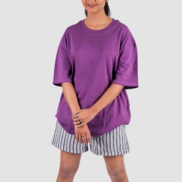 Plum Purple Solid Oversized T-Shirt