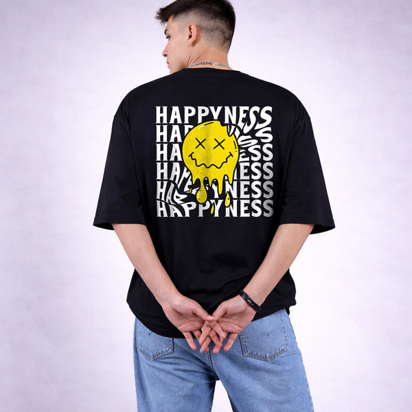 Happiness Black Oversized T-Shirt