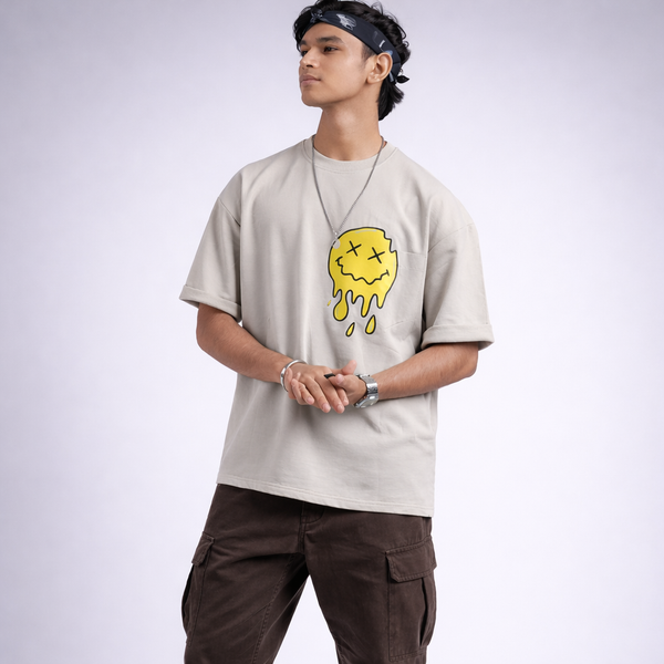 Happiness Cement Gray Oversized T-Shirt