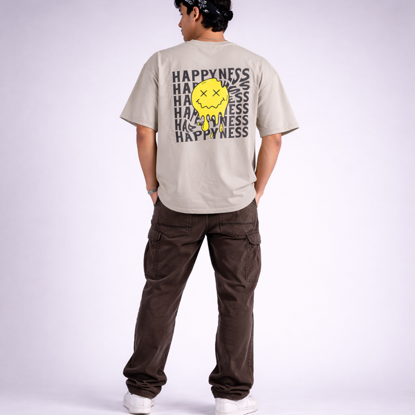 Happiness Cement Gray Oversized T-Shirt
