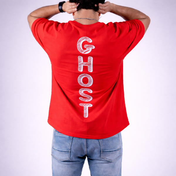 Red Ghost Motif Oversized T-Shirt