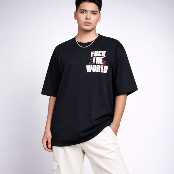 Fuck The World Black Oversized T-Shirt