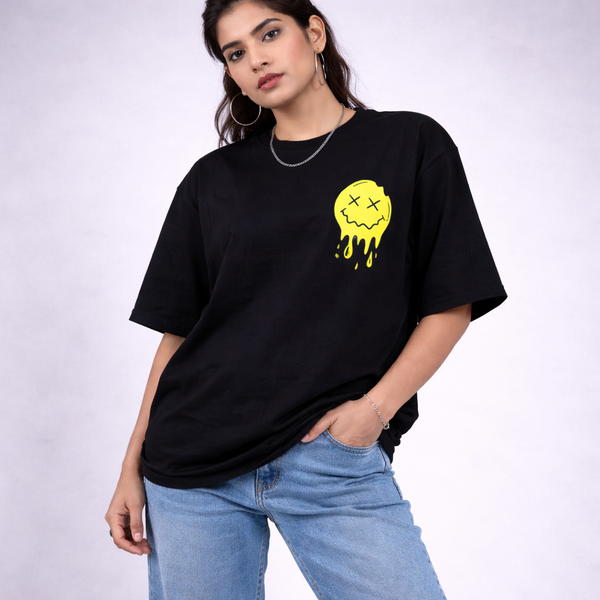 Happiness Black Oversized T-Shirt
