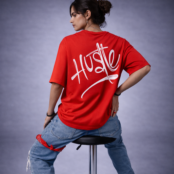 Hustle Red Oversized T-Shirt