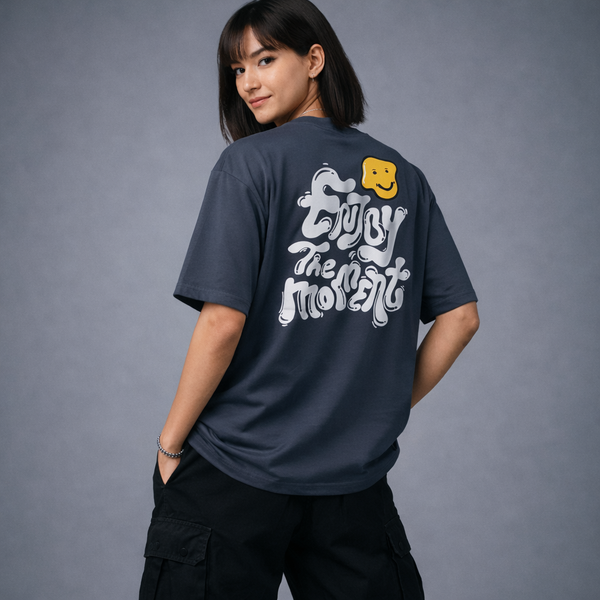 Enjoy The Moment Gray Oversized T-Shirt