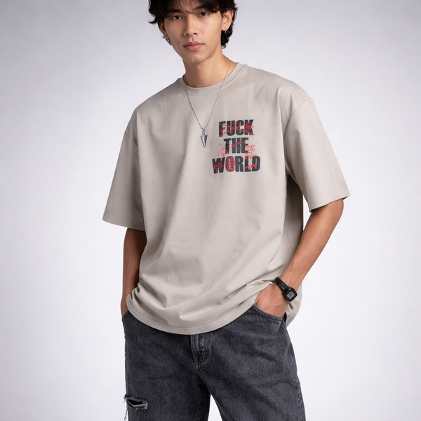 Fuck The World Cement Gray Oversized T-Shirt