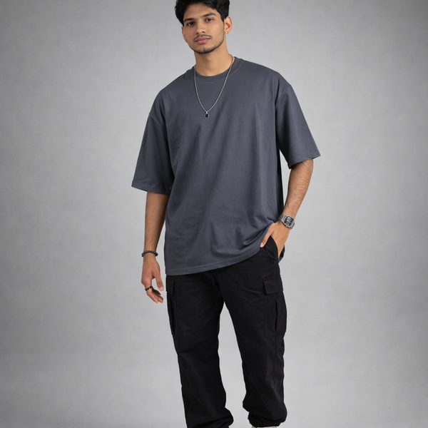 Gray Solid Oversized T-Shirt
