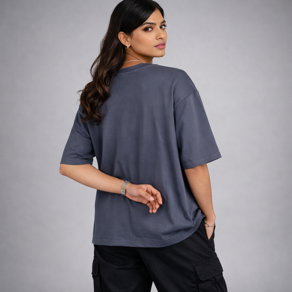 Gray Solid Oversized T-Shirt