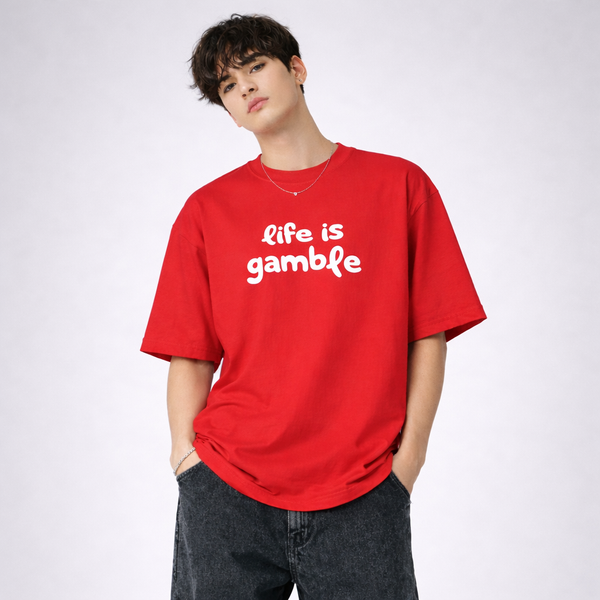 Life Is Gamble Red Oversized Red T-Shirt