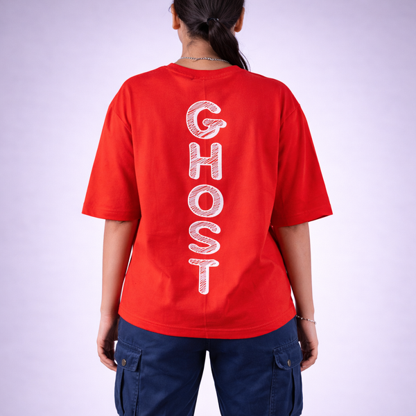 Red Ghost Motif Oversized T-Shirt