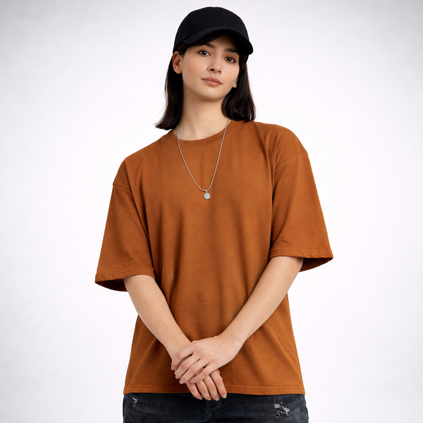 Dark Brown Solid Oversized T-Shirt