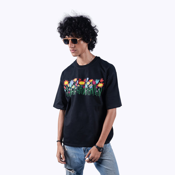 Flower Black Oversized T-Shirt