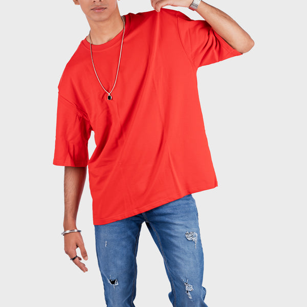Red Solid Oversized T-Shirt